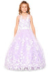 Little Girls Lilac 3D Floral Applique Lace Sequin Flower Girl Dress 2-6